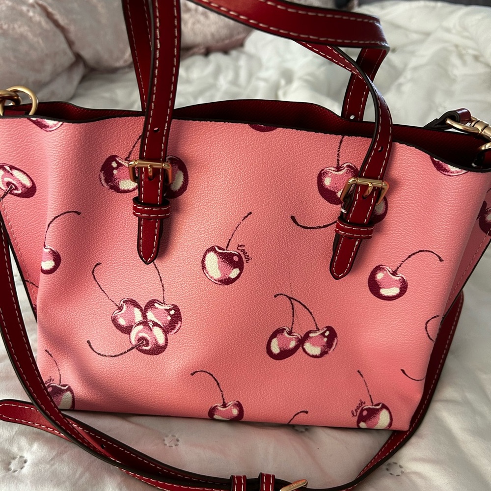 Coach Pink Cherry-Print Mini Tote with Red Accents - Picture 2 of 6